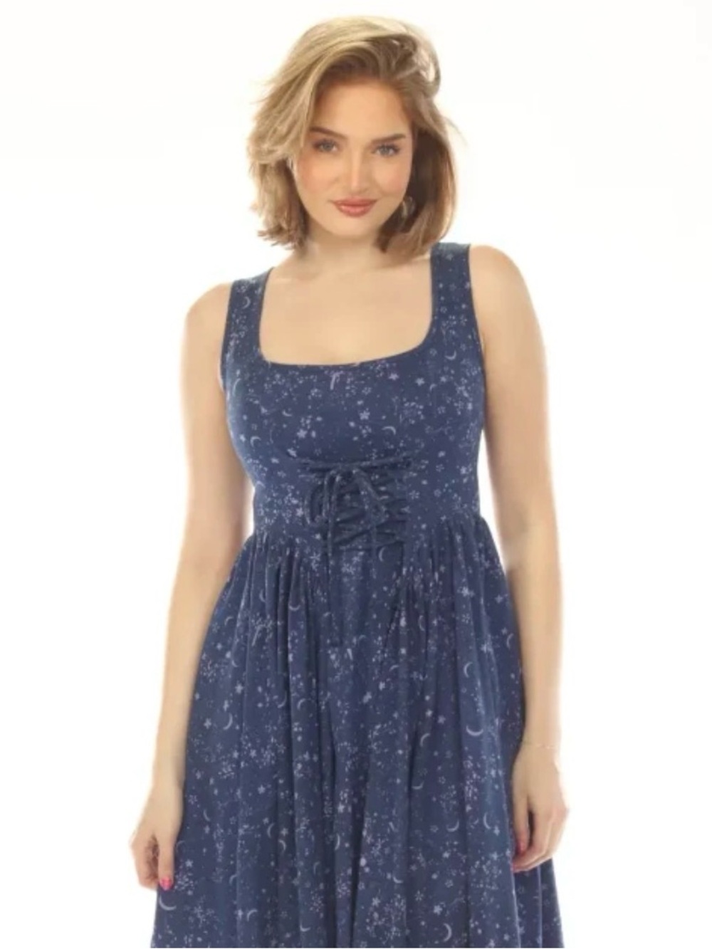 Women’s Lakhays astrological midi dress starry boho size medium 100% cotton